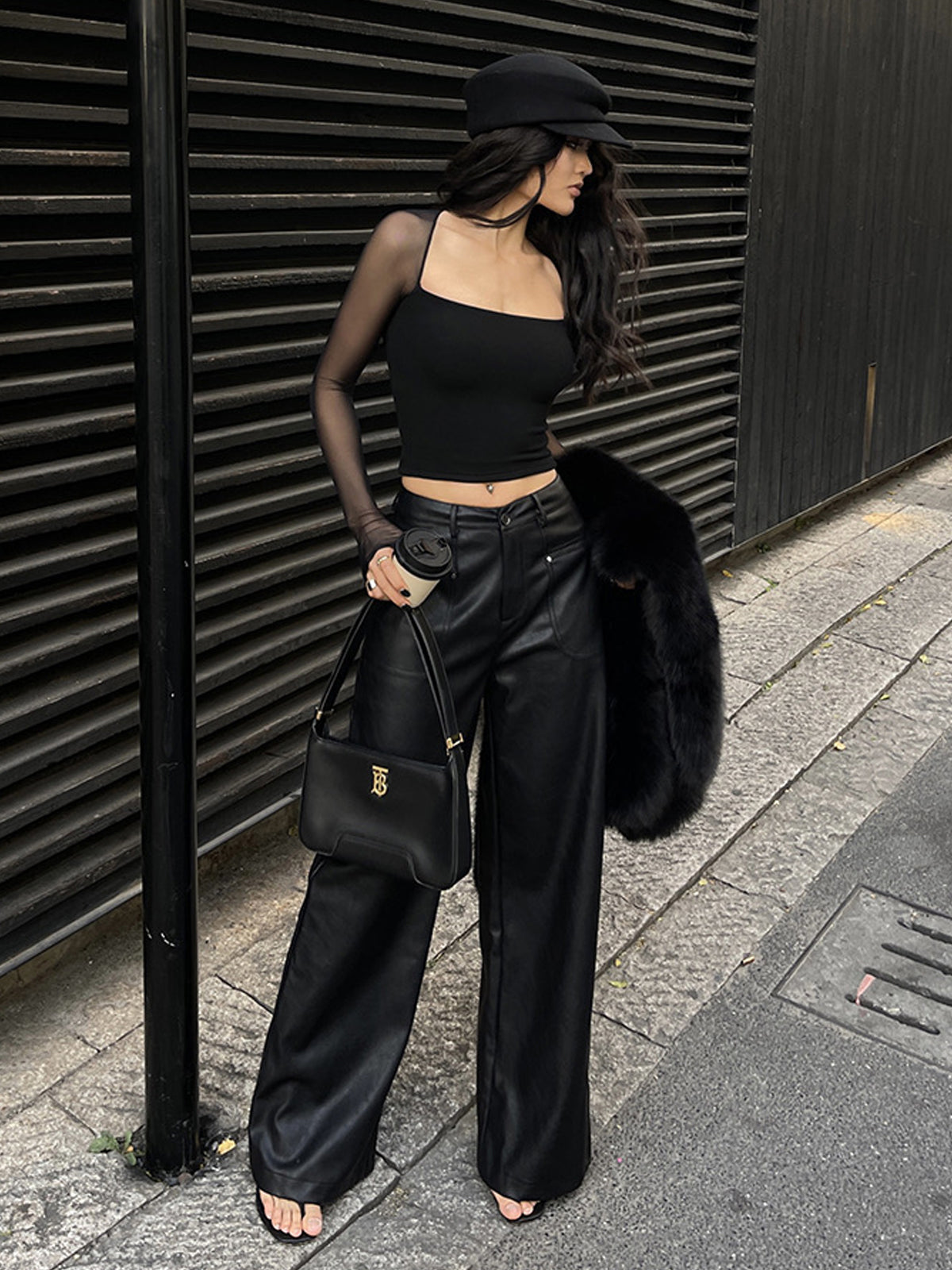Square Neck Sheer Panel Crop T-Shirt-Massicos