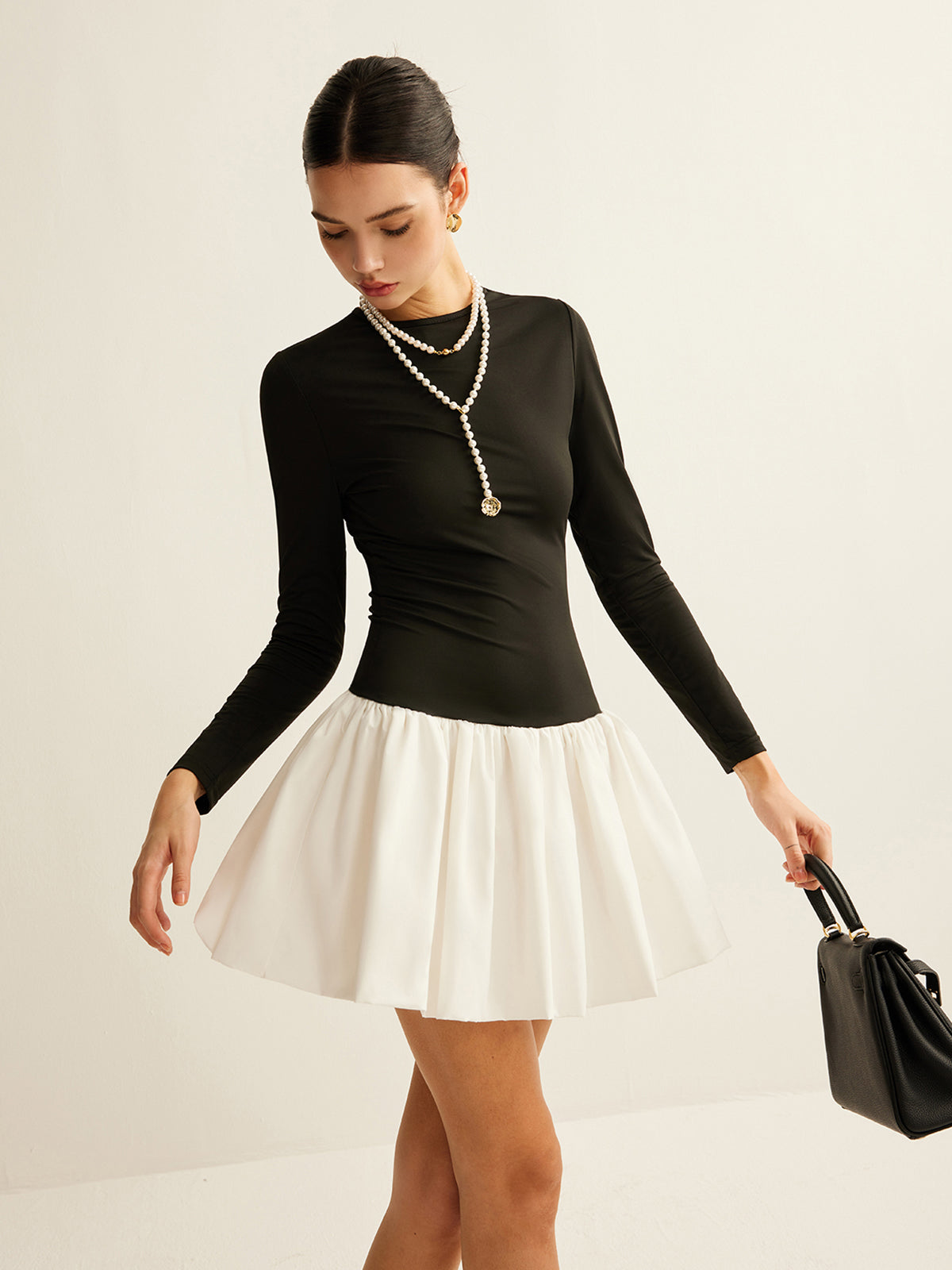 Two-Tone Panel Slim Dress-Massicos