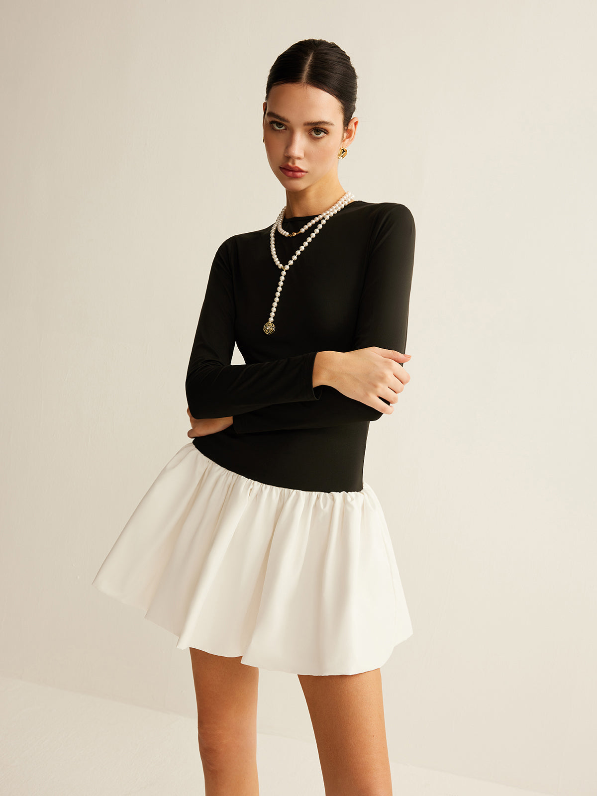 Two-Tone Panel Slim Dress-Massicos