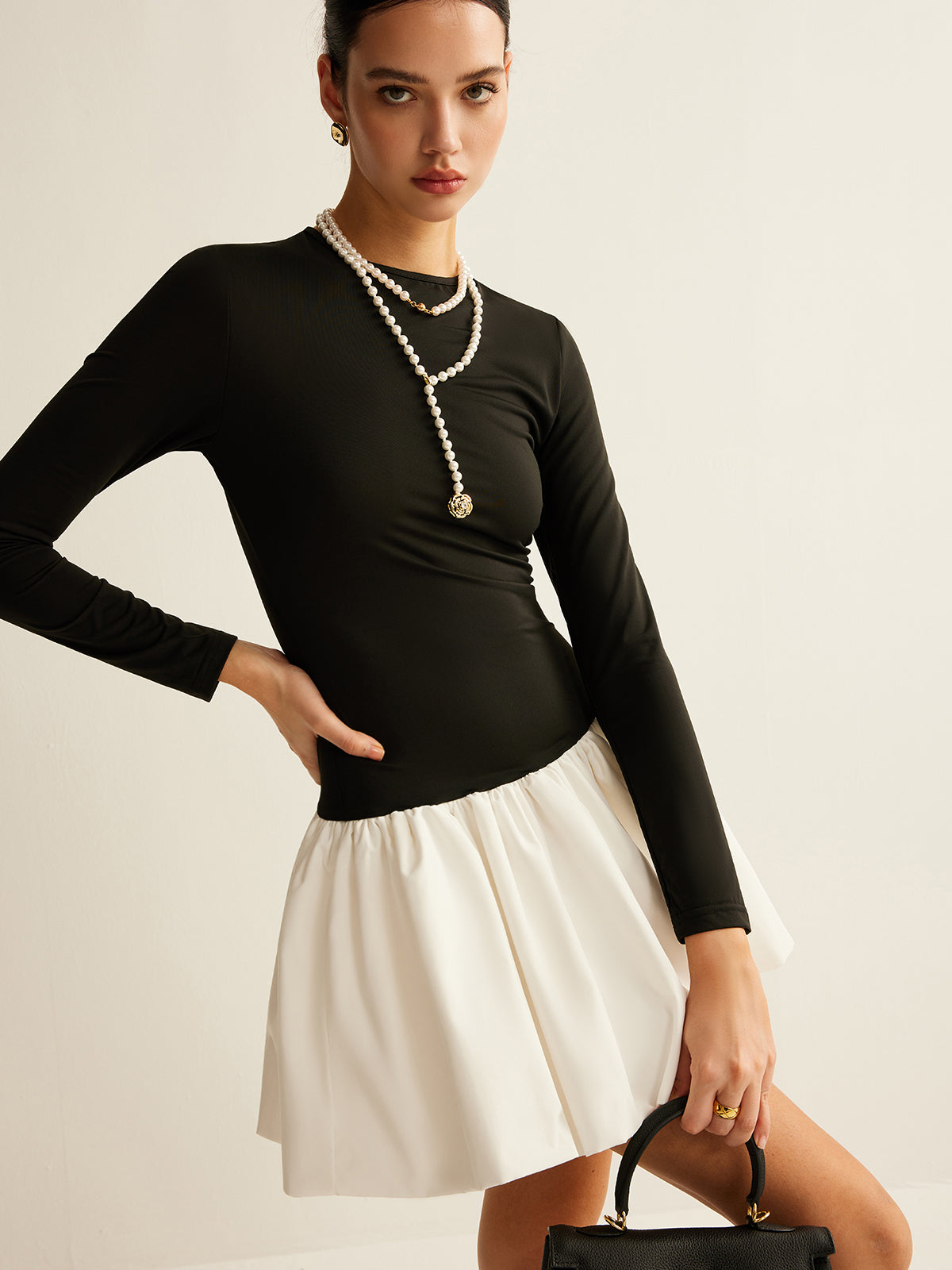 Two-Tone Panel Slim Dress-Massicos