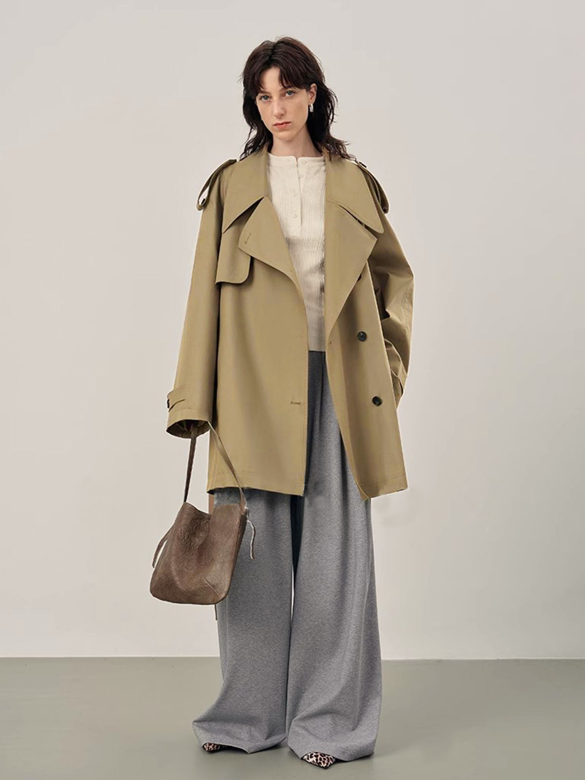 Lapel Oversize Belted Trench Coat-Massicos