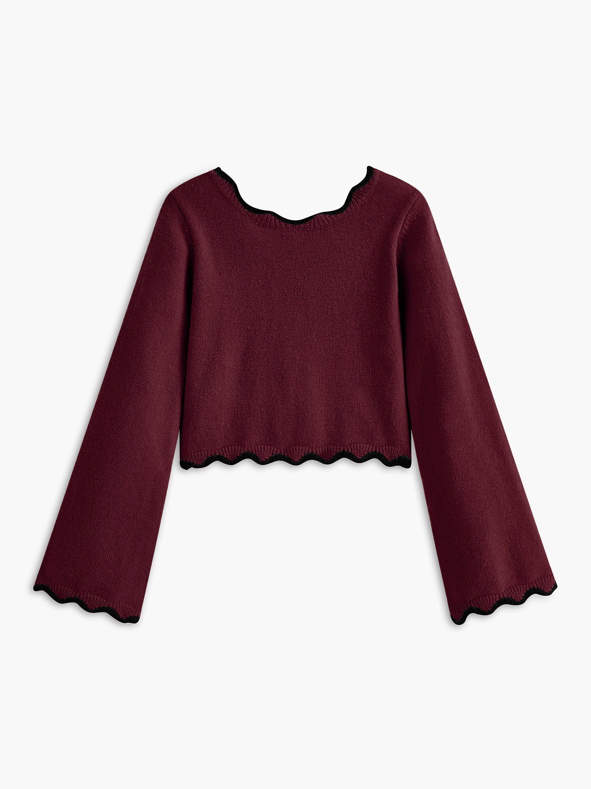 Contrast Wave Trim Bow Sweater-Massicos