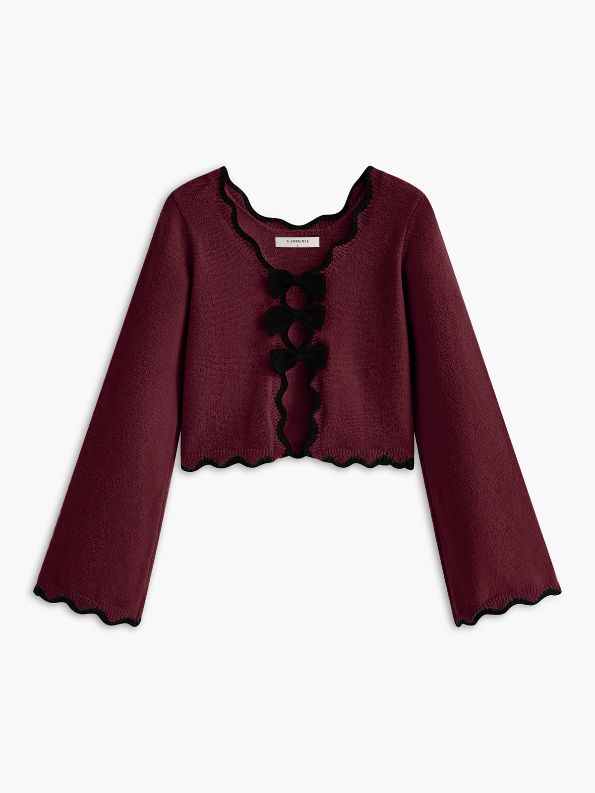 Contrast Wave Trim Bow Sweater-Massicos