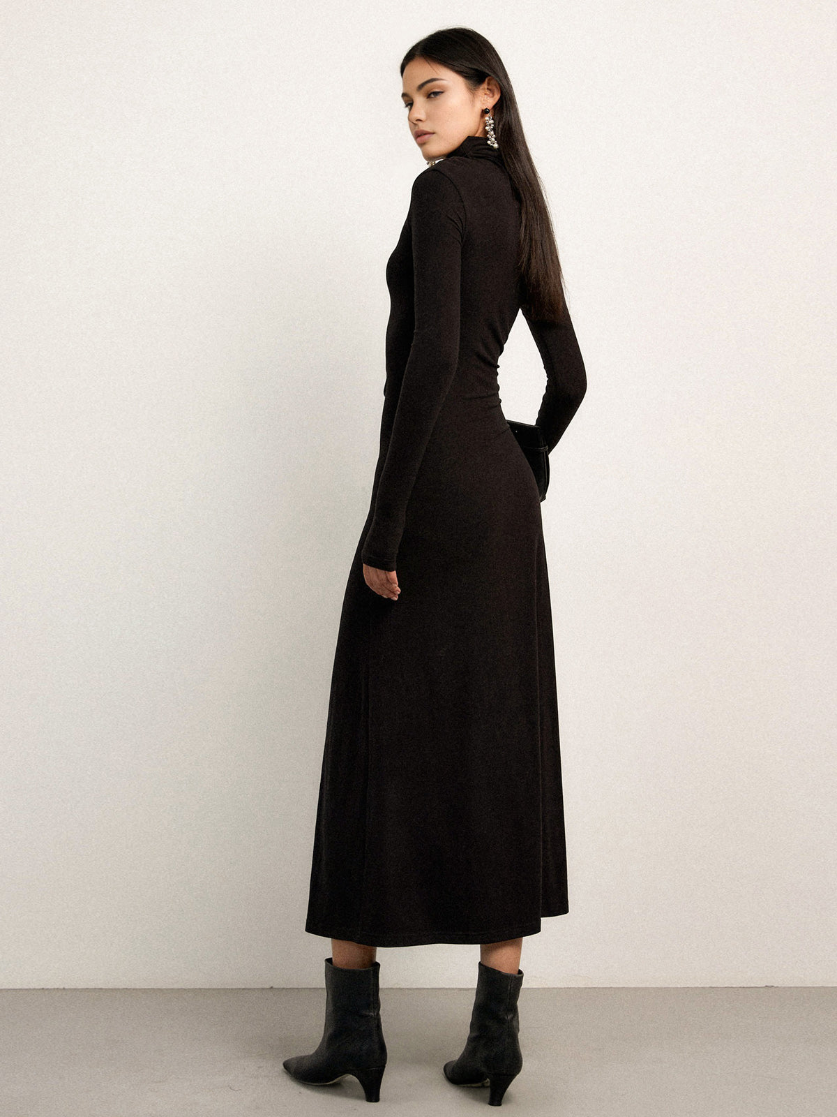 Bodycon Asymmetrical Neck Long Sleeve Ruched Maxi Dress-Massicos