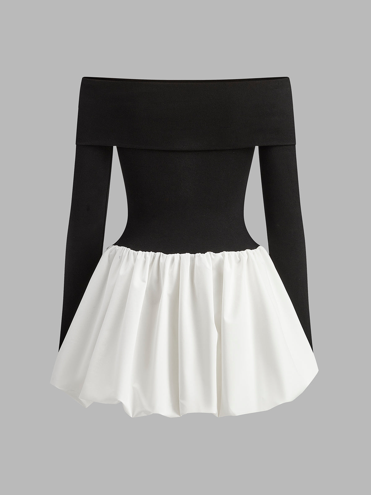 Two Tone Off Shoulder Bubble Short Dress-Massicos