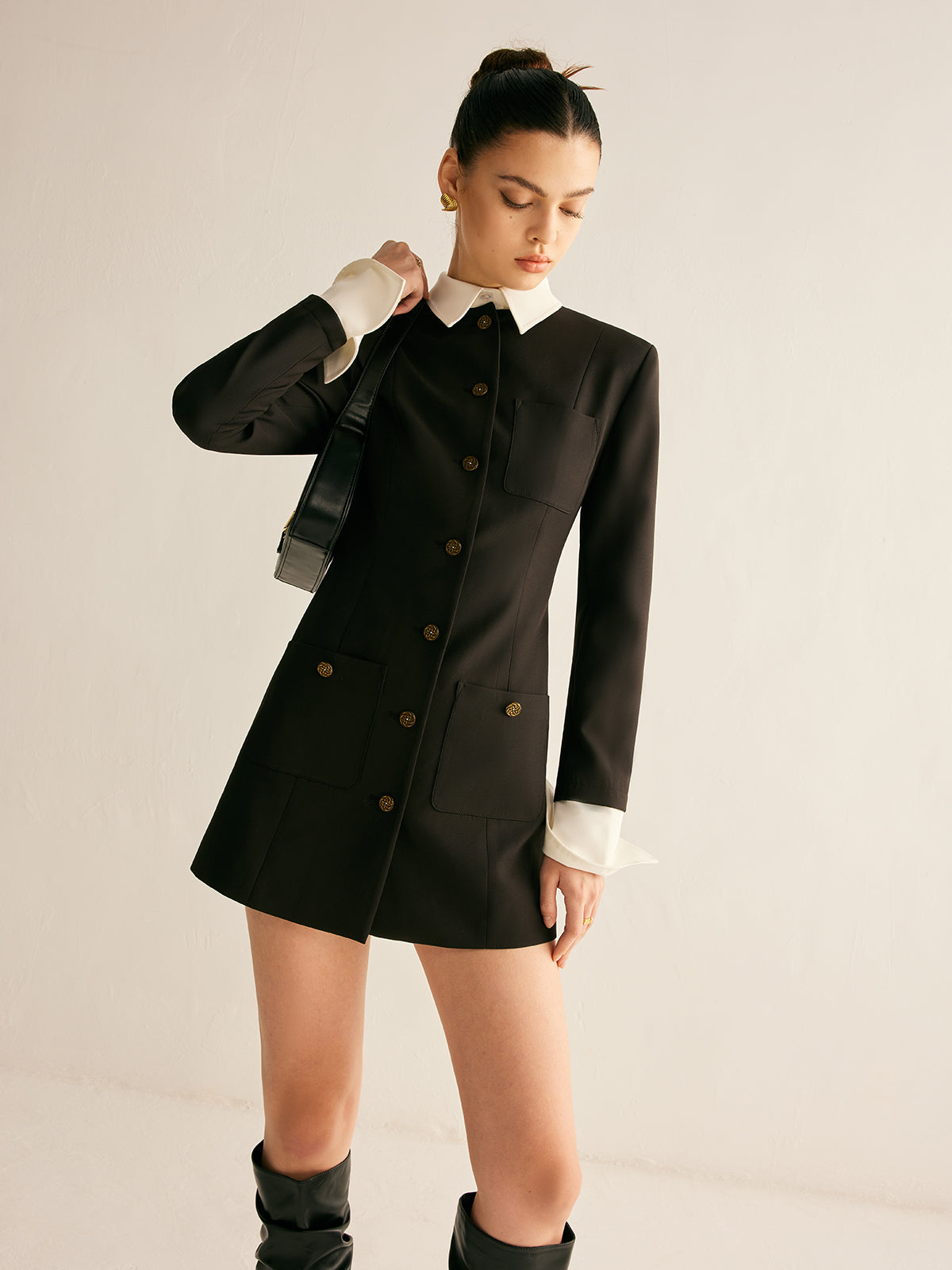 Adjustable-Collar Slim Blazer Dress-Massicos