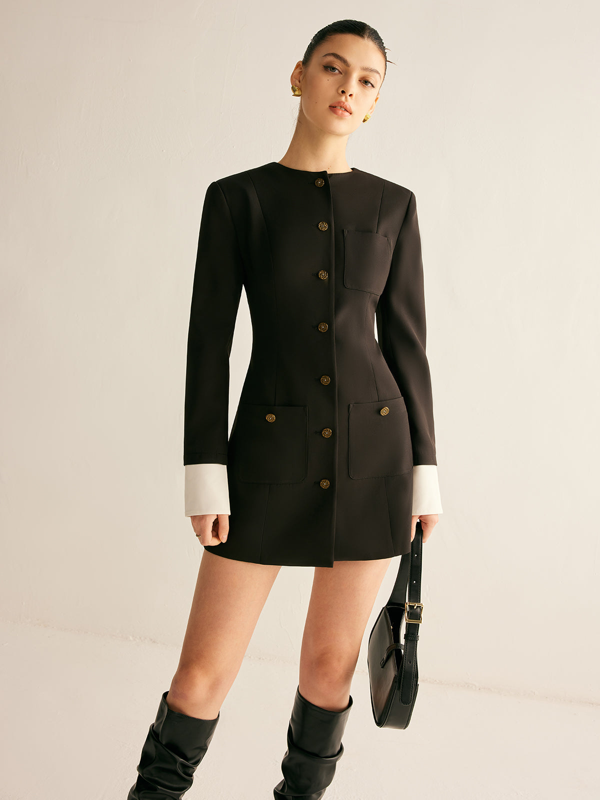 Adjustable-Collar Slim Blazer Dress-Massicos
