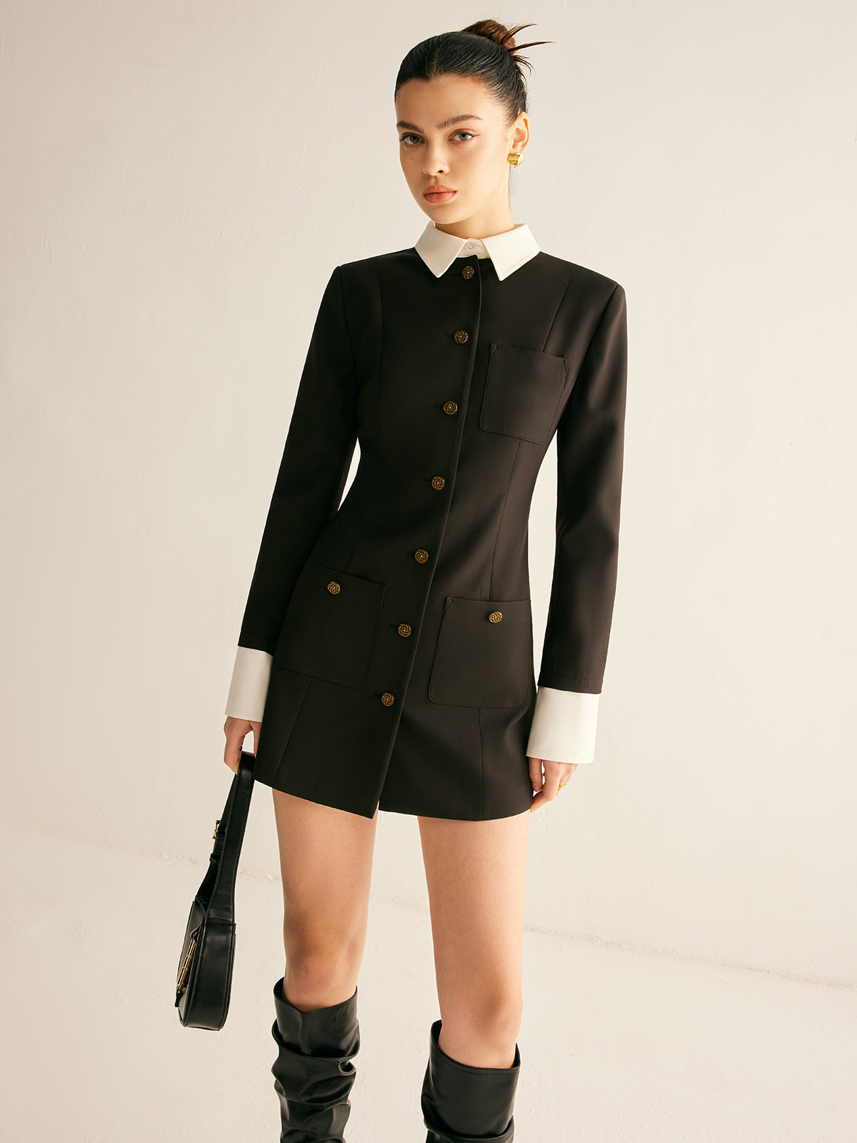 Adjustable-Collar Slim Blazer Dress-Massicos