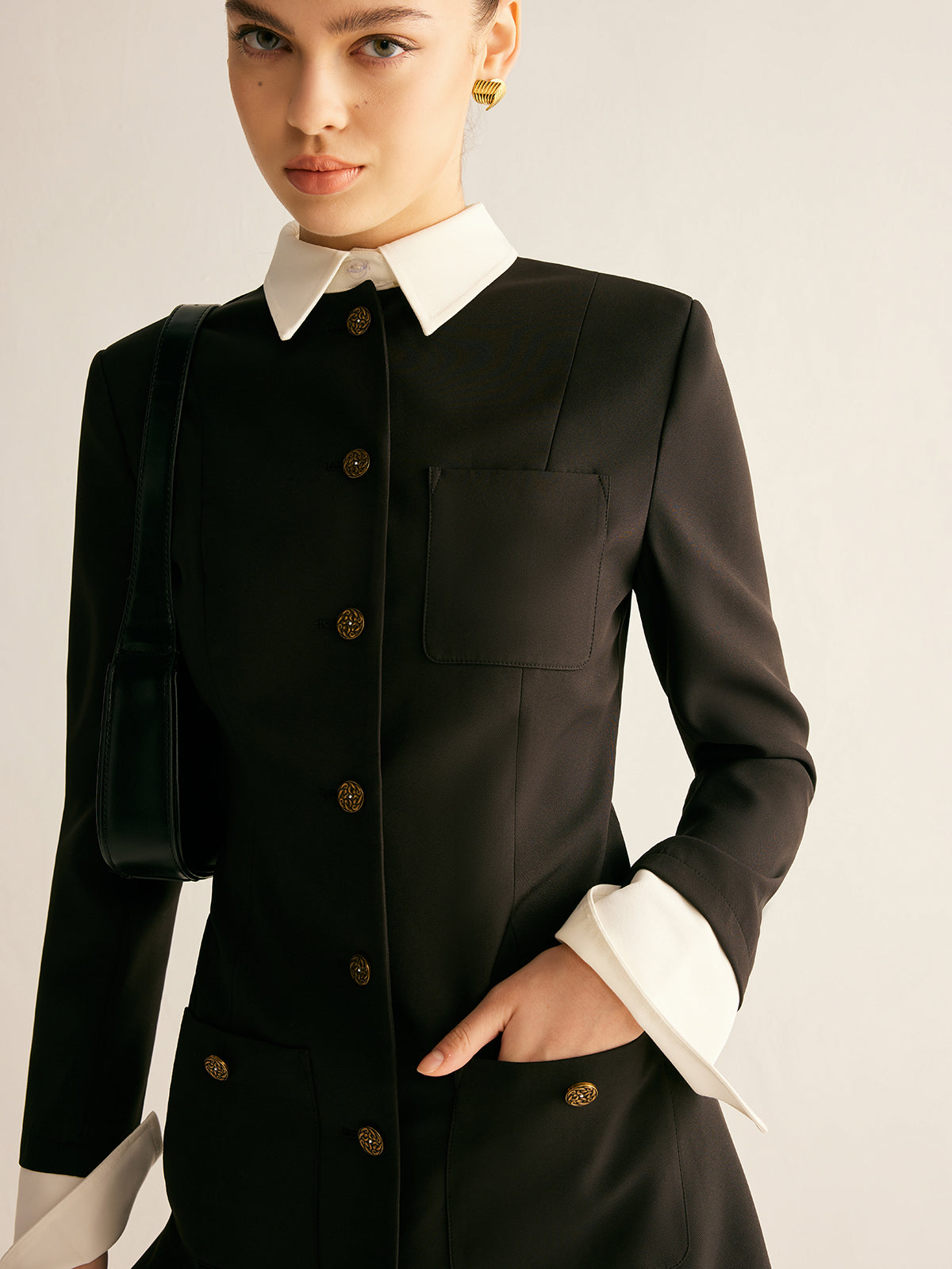 Adjustable-Collar Slim Blazer Dress-Massicos