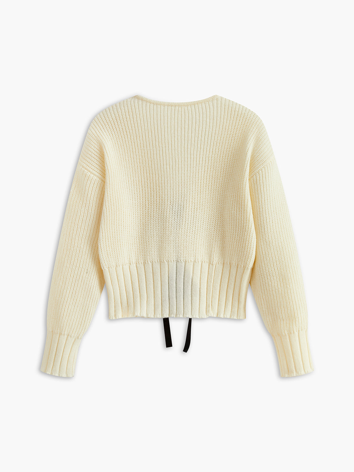 V-Neck Bow Ribbed Cardigan-Massicos