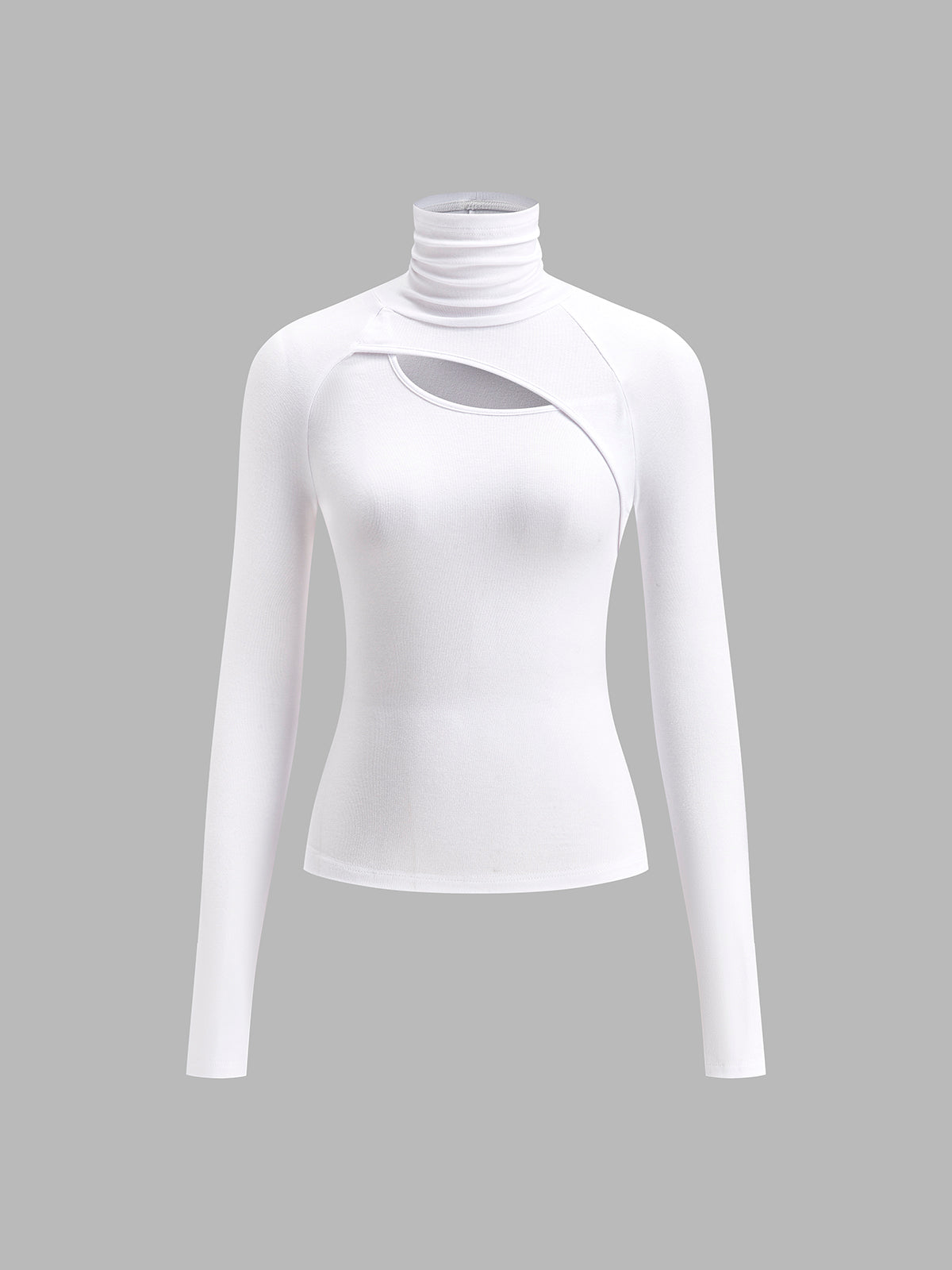 Asymmetric Cut Out Turtleneck Long Sleeve Slinky Top-Massicos