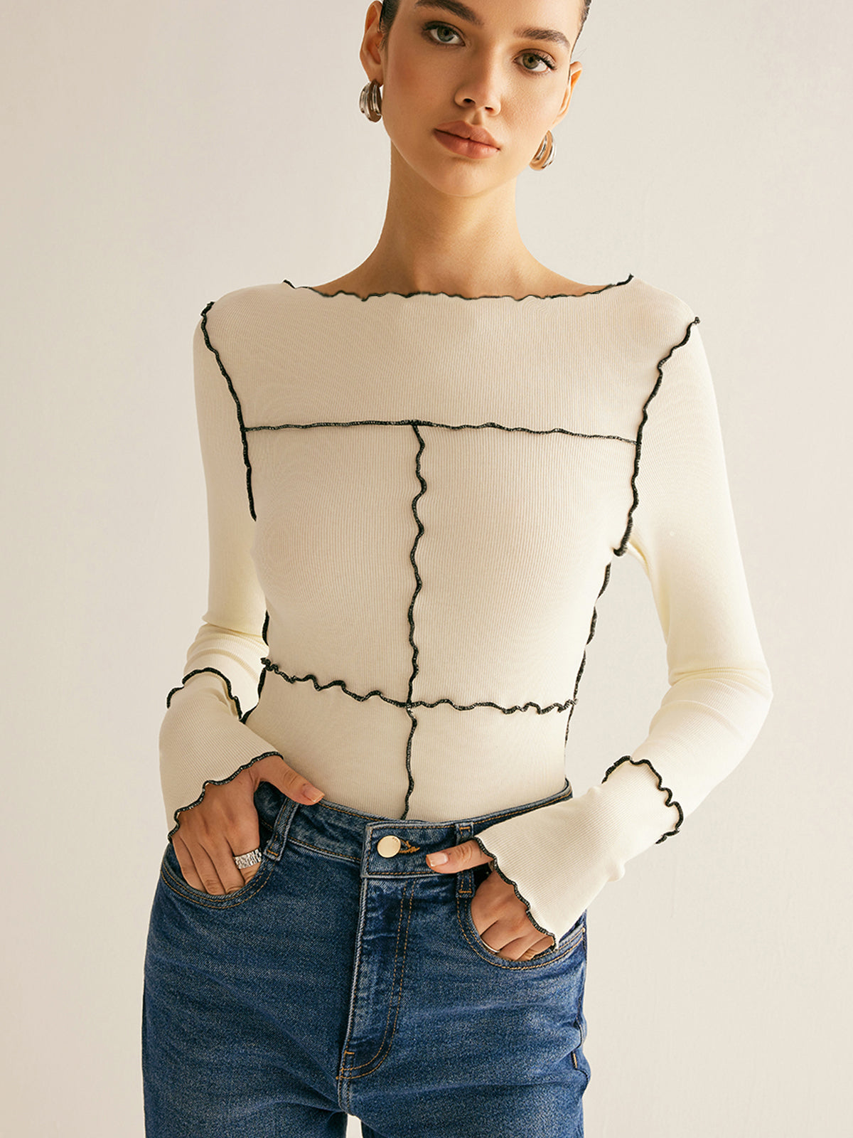 Lettuce Trim Long Sleeve Slim T-Shirt-Massicos