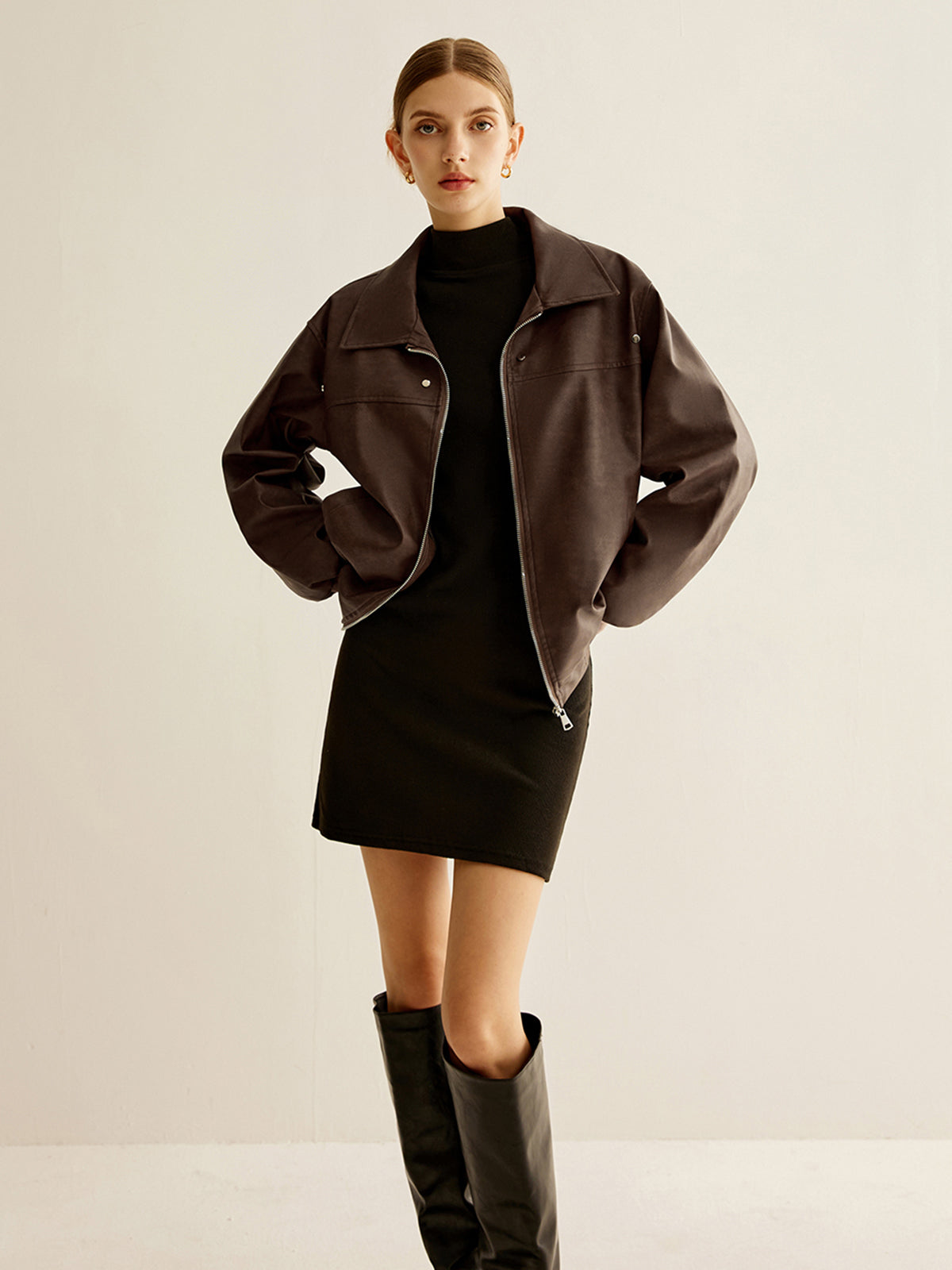 Zipper Shift PU Leather Jacket-Massicos