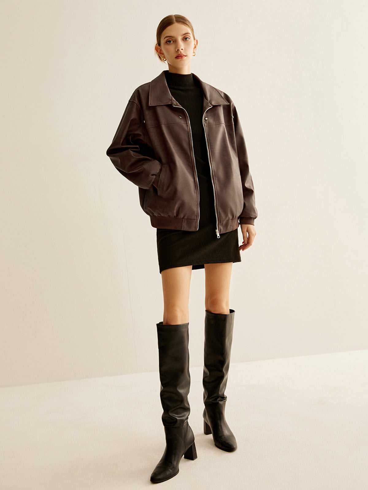 Zipper Shift PU Leather Jacket-Massicos