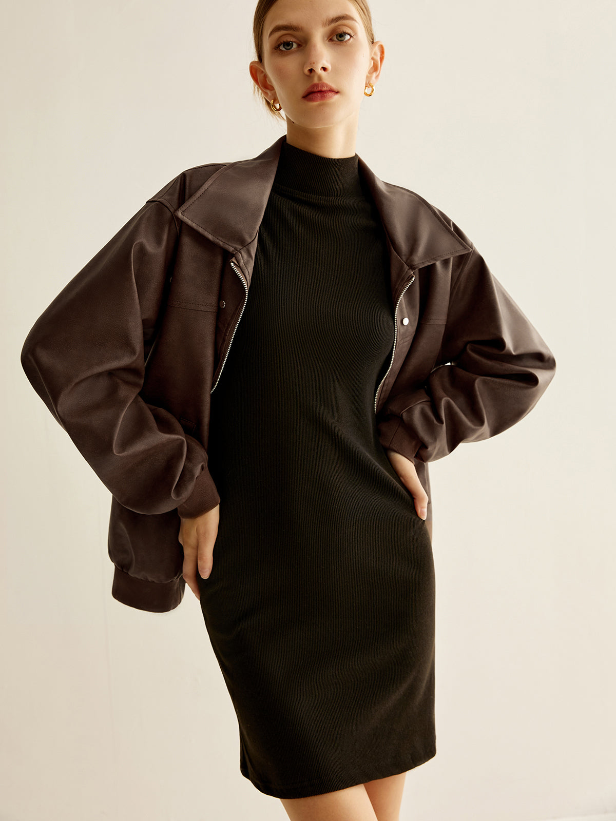 Zipper Shift PU Leather Jacket-Massicos