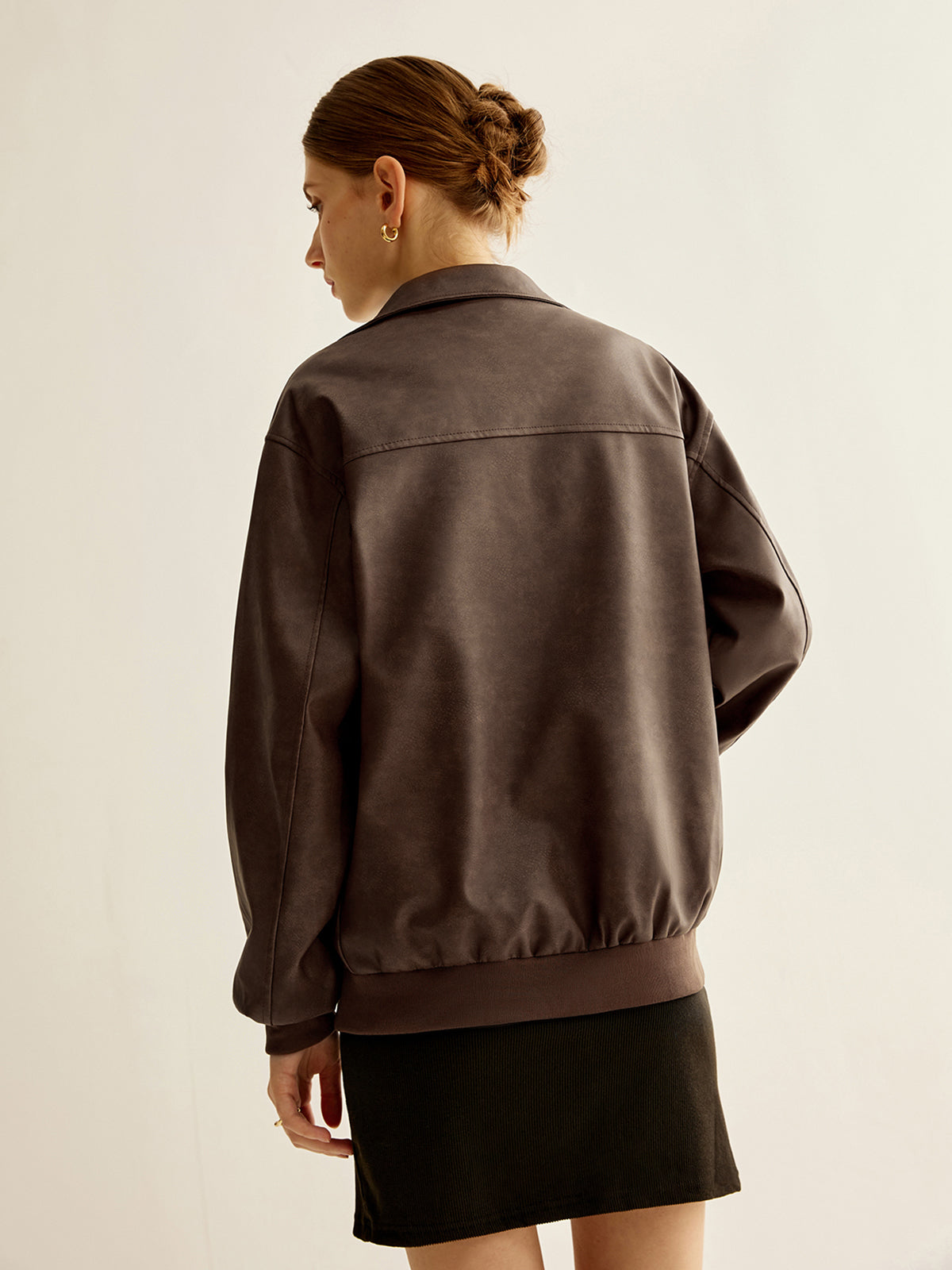 Zipper Shift PU Leather Jacket-Massicos