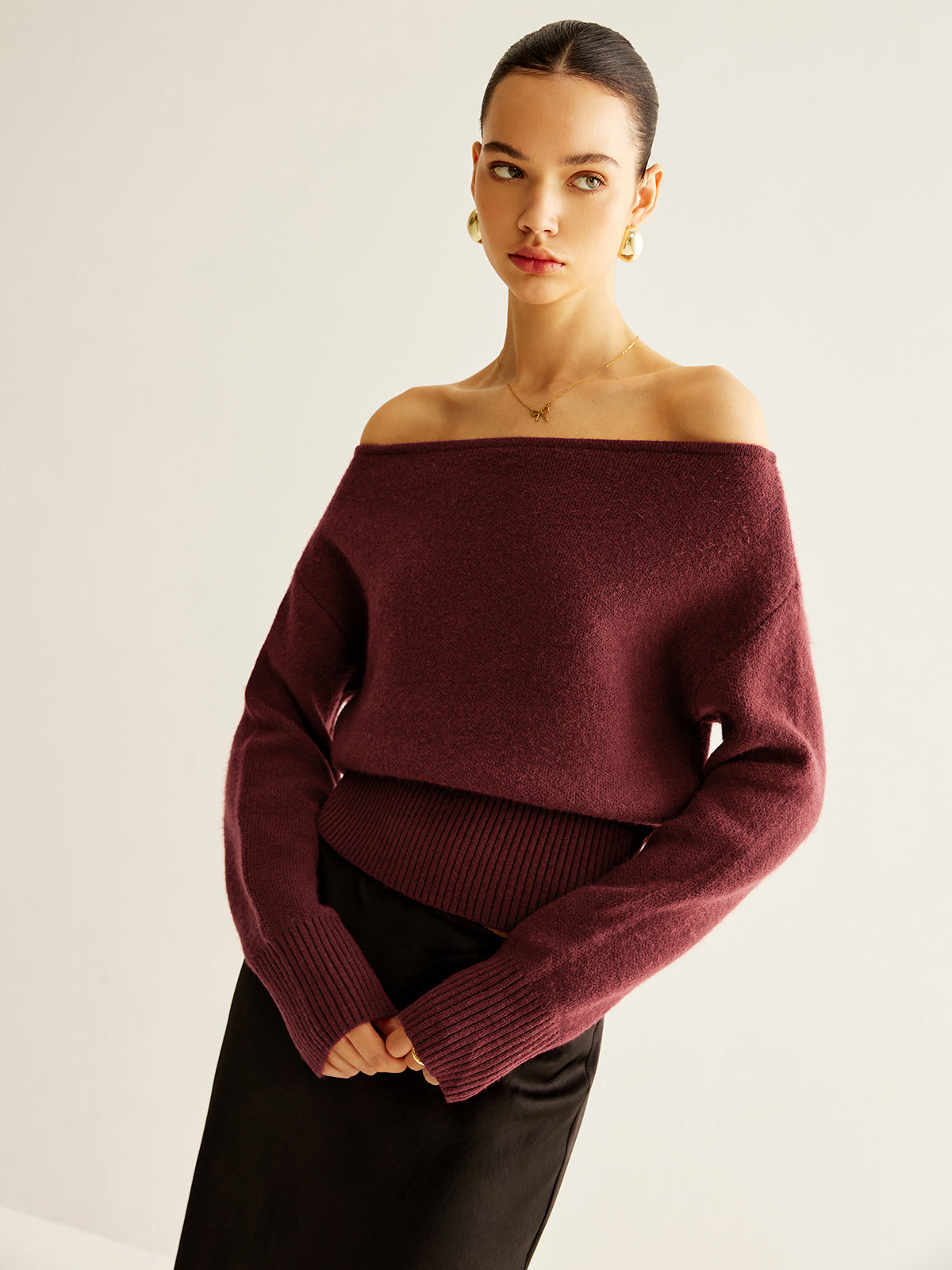 Cold-Shoulder Cinched Sweater-Massicos