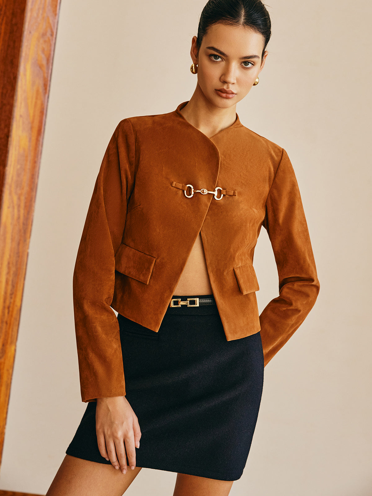 Metal-Detail Suede Jacket-Massicos