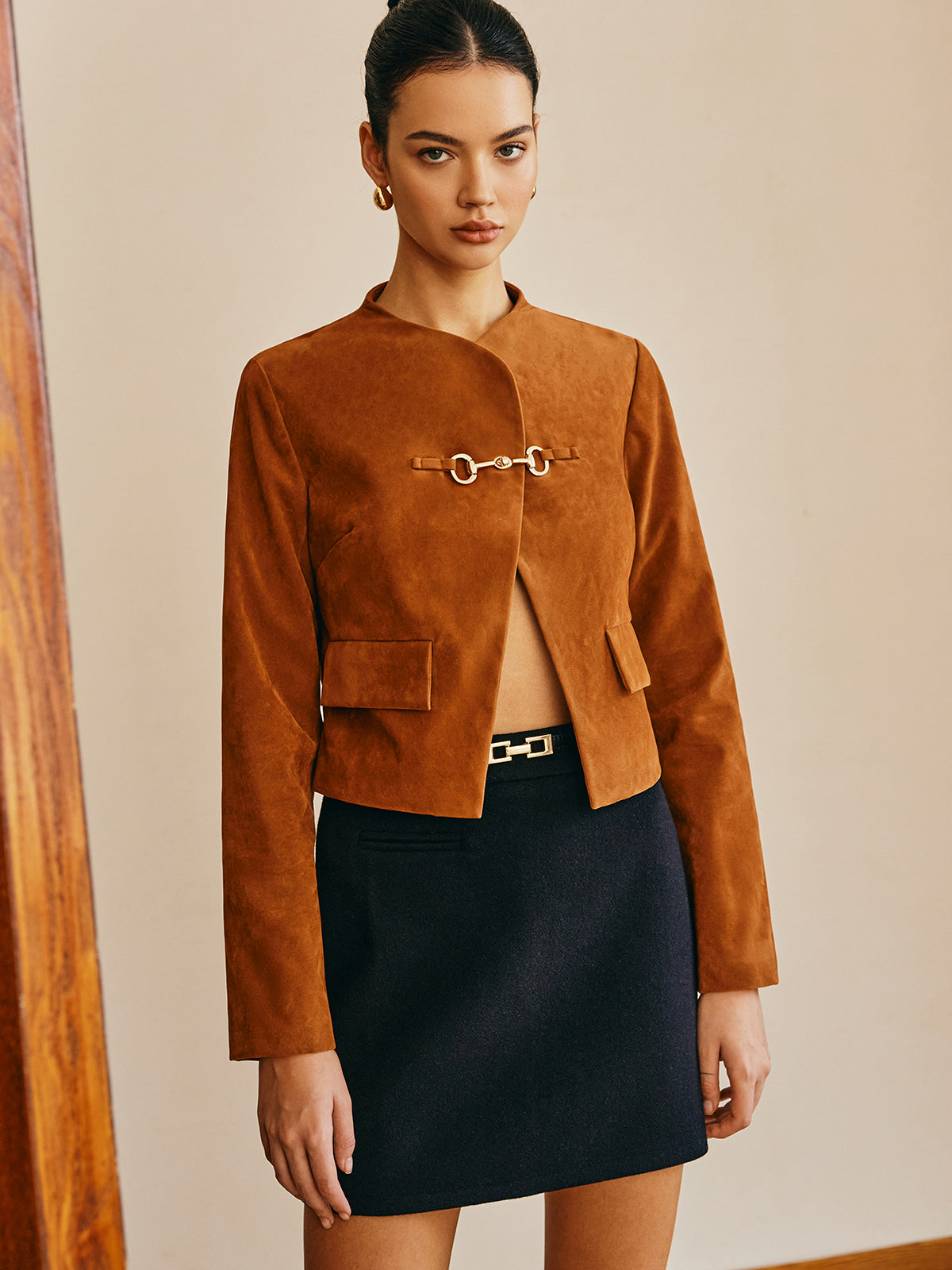 Metal-Detail Suede Jacket-Massicos