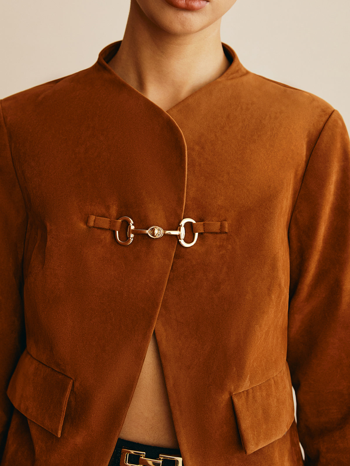 Metal-Detail Suede Jacket-Massicos