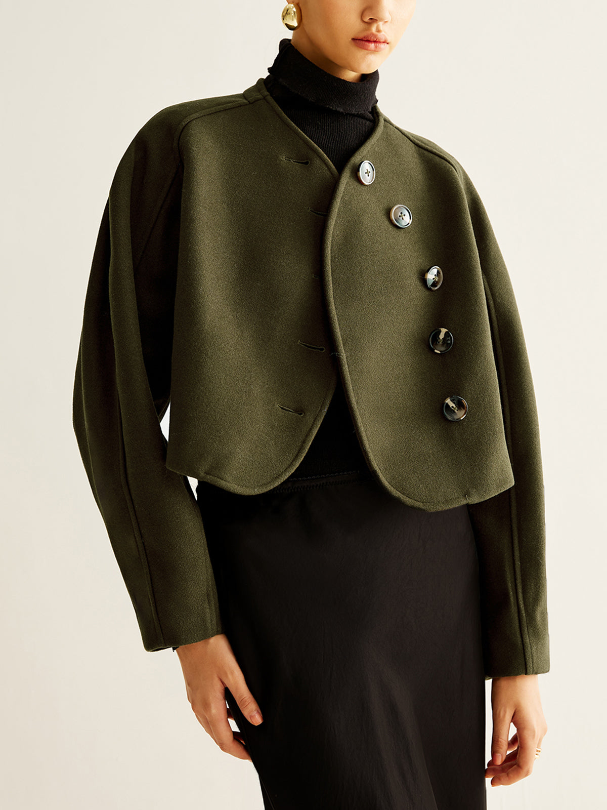 Asymmetrical Button Crop Tweed Coat-Massicos