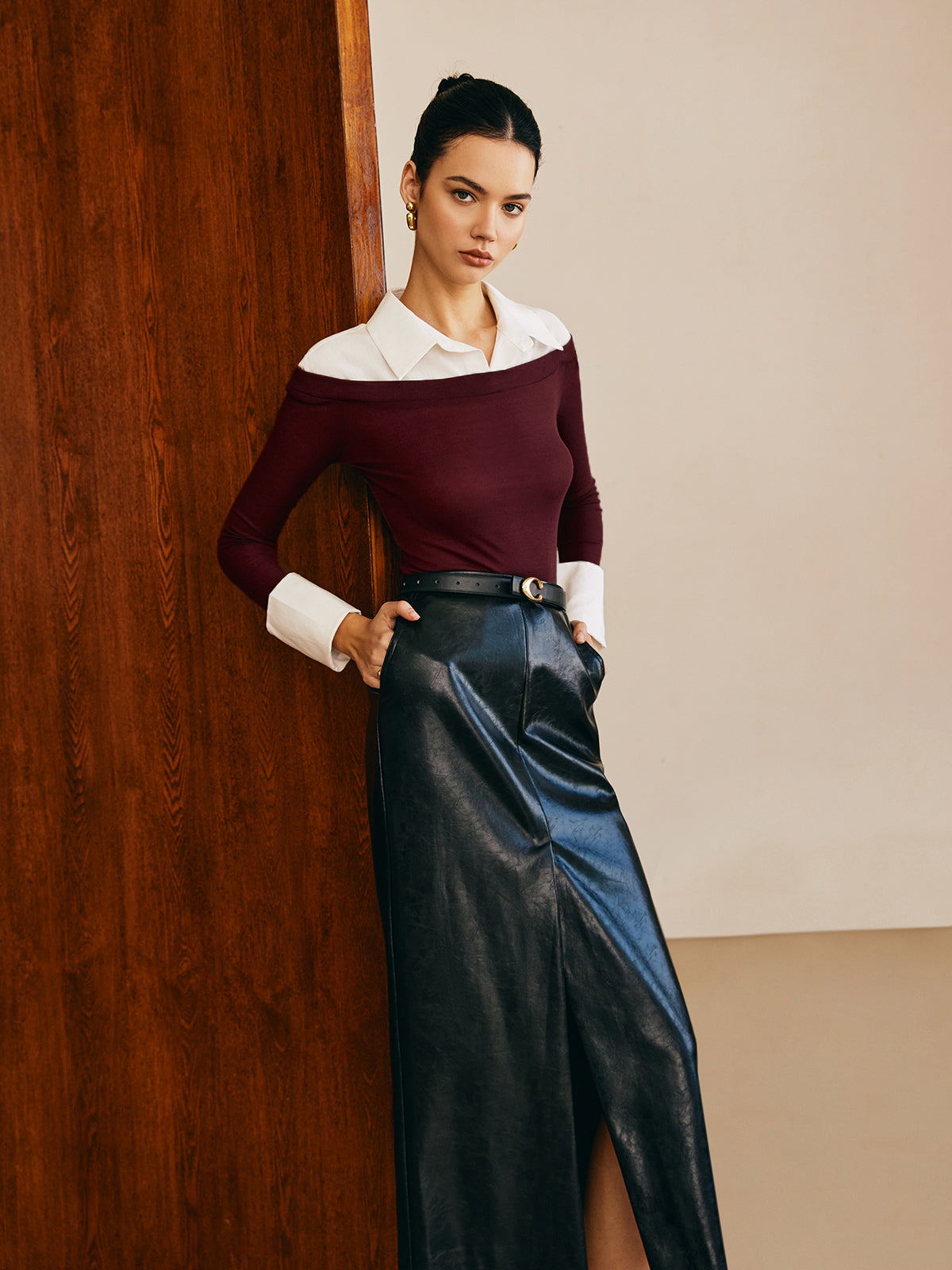 Semi-Sheer Panel Jersey Slim Top-Massicos