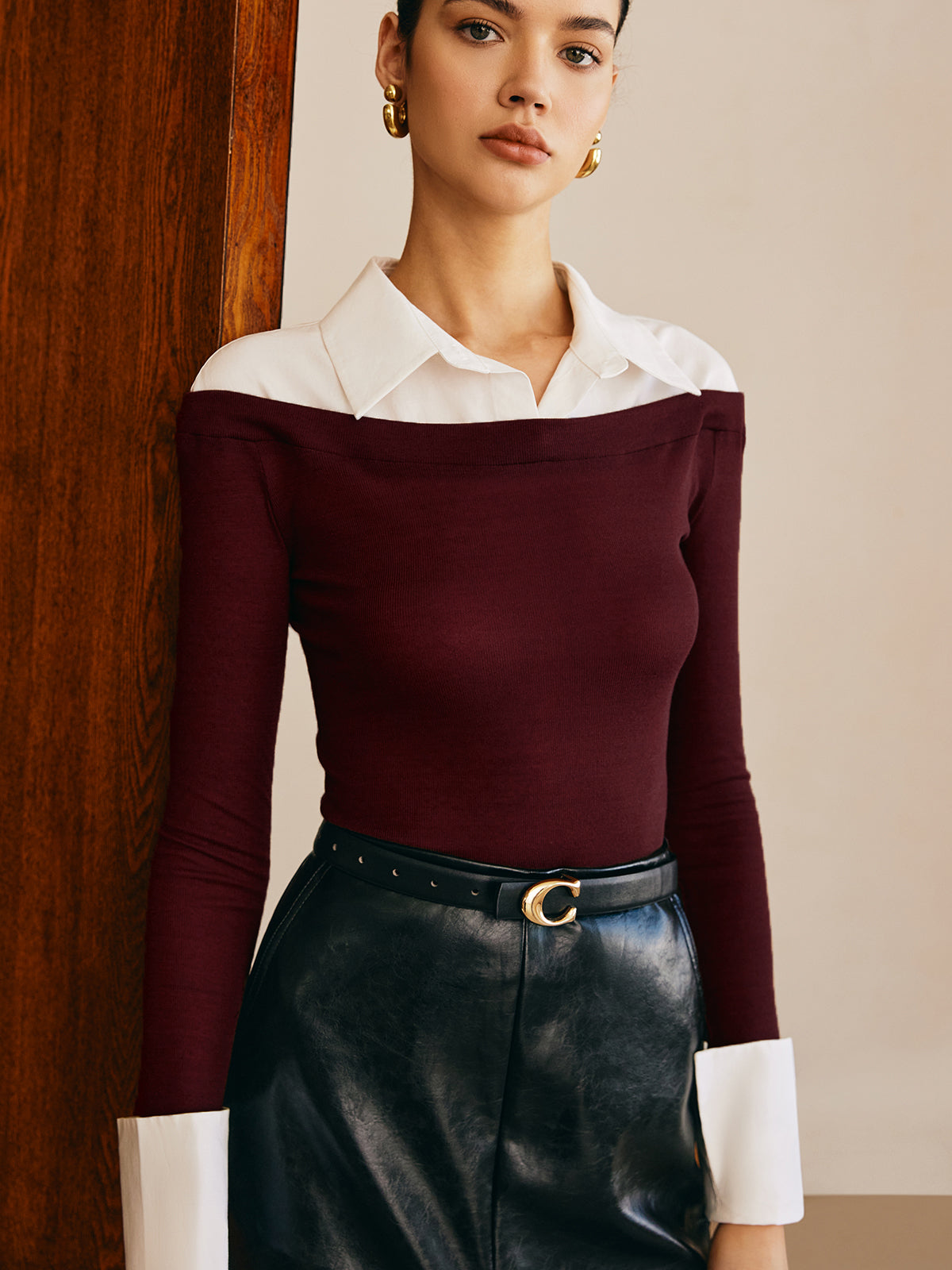 Semi-Sheer Panel Jersey Slim Top-Massicos