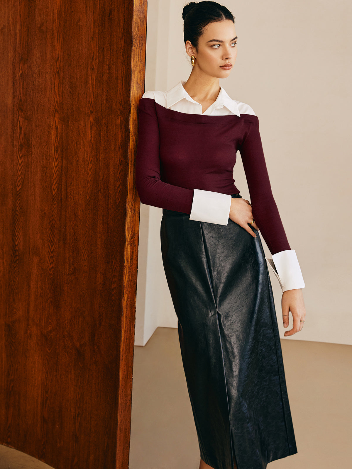 Semi-Sheer Panel Jersey Slim Top-Massicos
