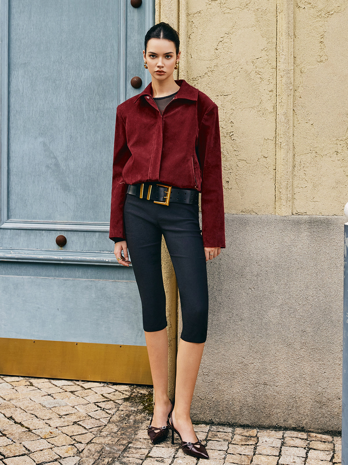 Zipper-Pockets Lapel Suede Jacket-Massicos