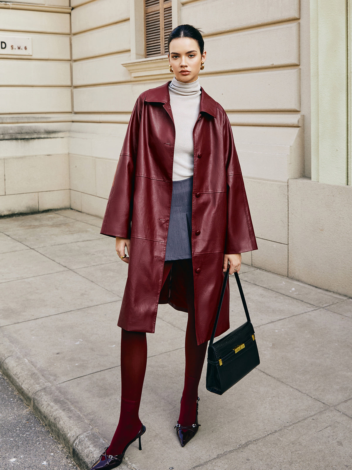 Vintage Faux Leather Long Jacket-Massicos