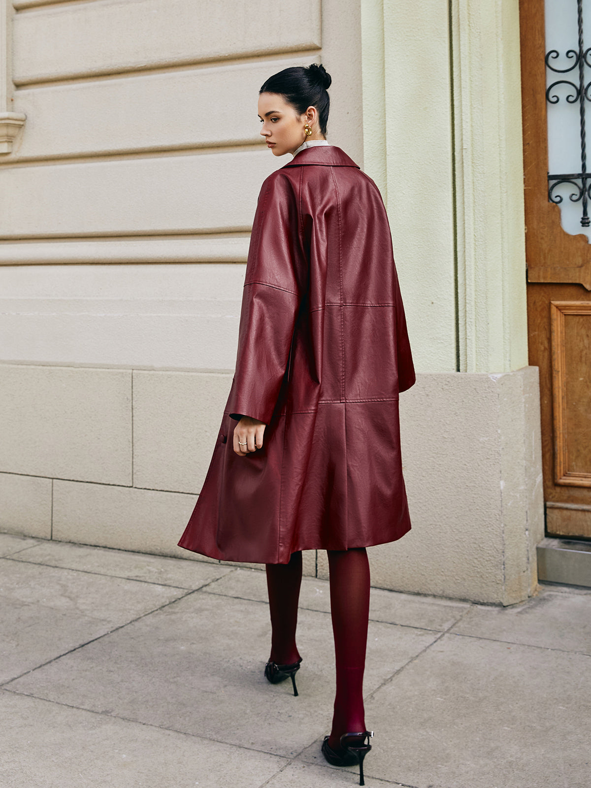 Vintage Faux Leather Long Jacket-Massicos