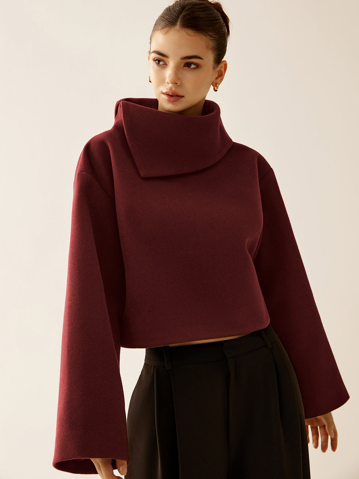 Plain Turtleneck Tweed Top-Massicos