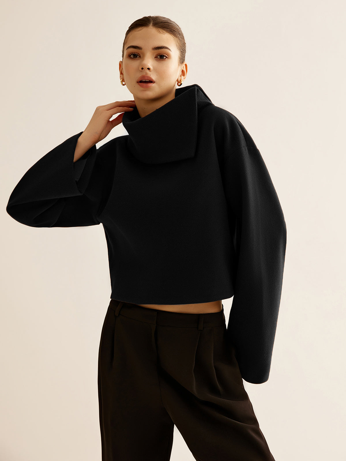 Plain Turtleneck Tweed Top-Massicos
