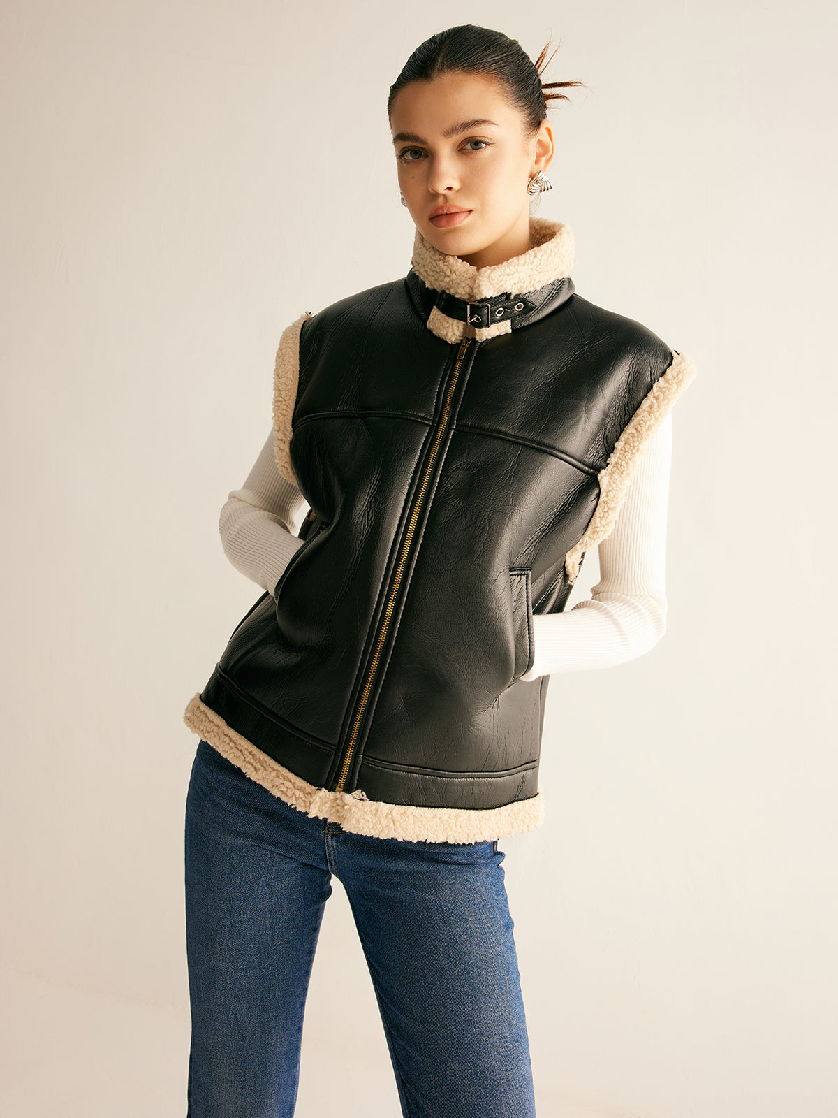 Teddy Lined PU Leather Vest-Massicos