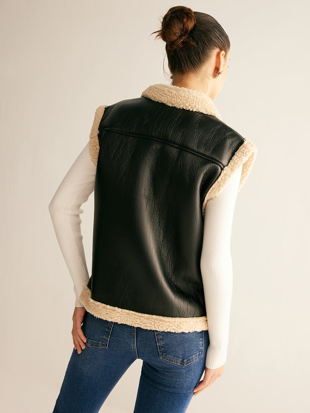 Teddy Lined PU Leather Vest-Massicos