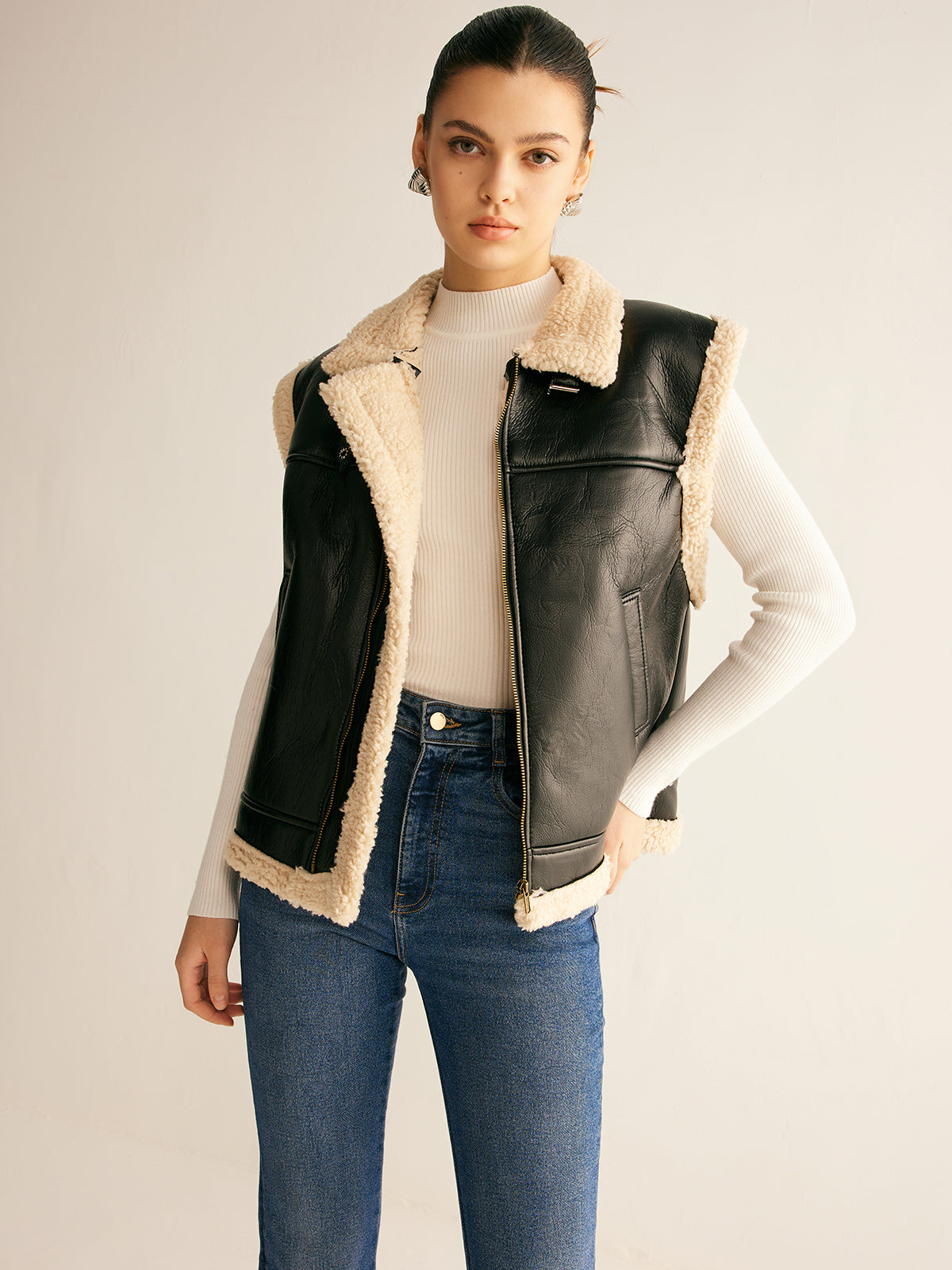 Teddy Lined PU Leather Vest-Massicos