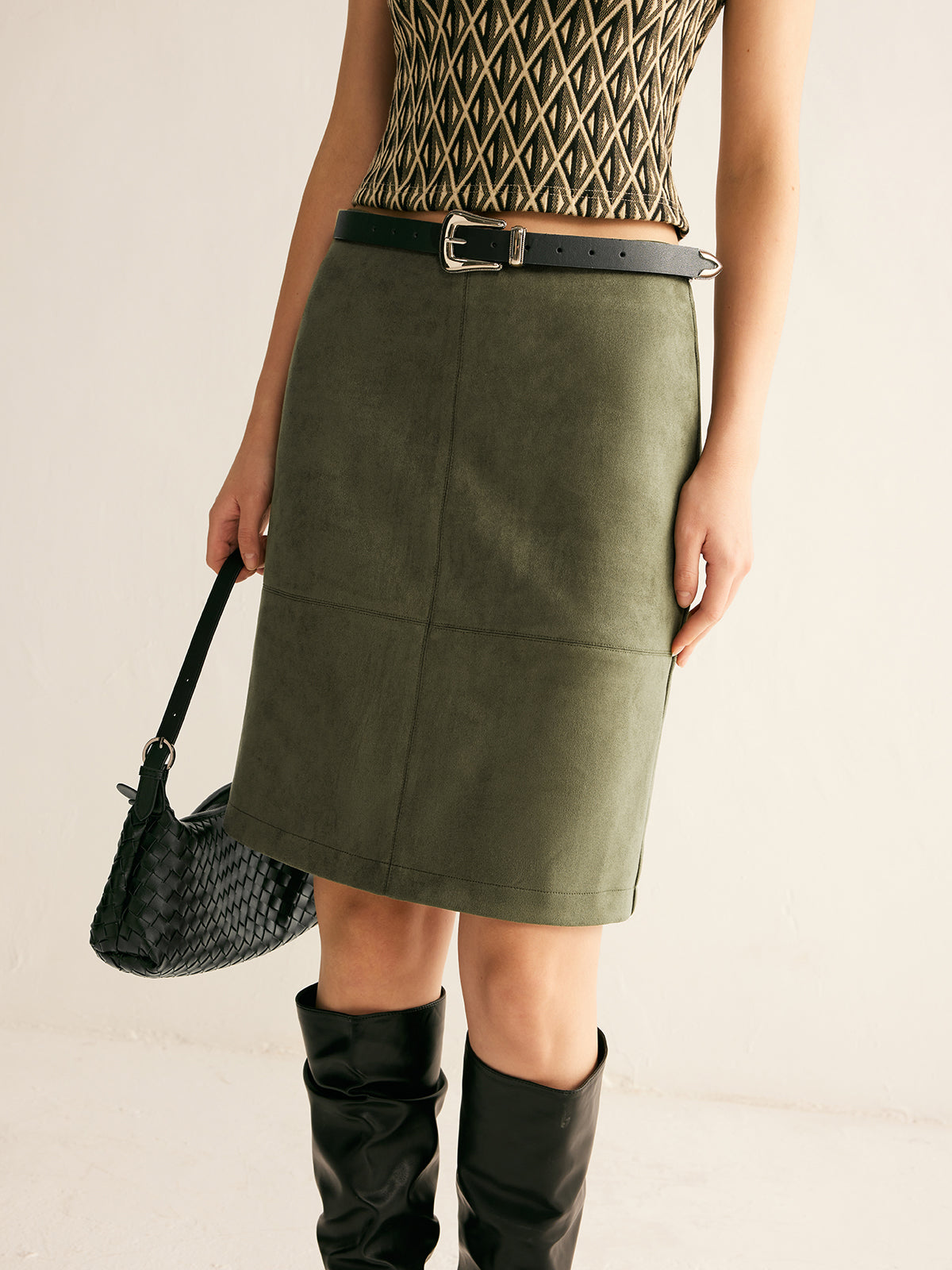 Suede A-Line Skirt Without Belt-Massicos