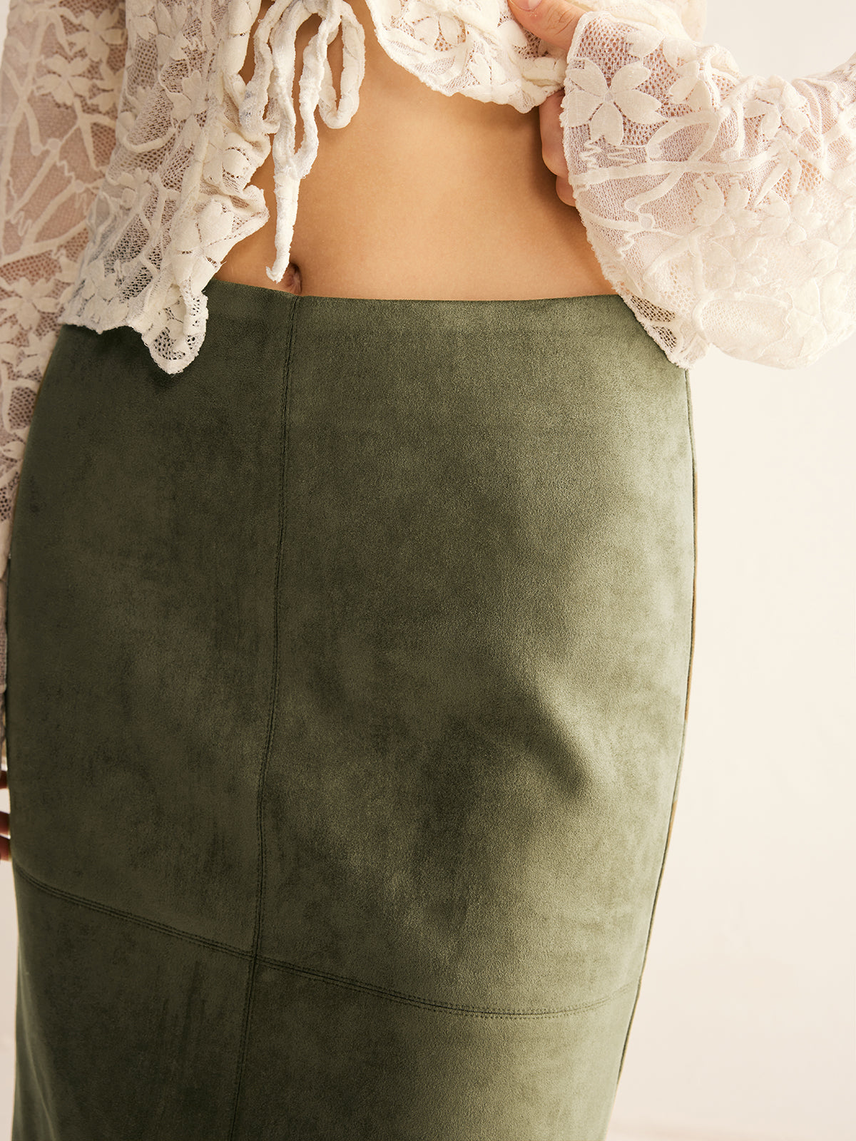 Suede A-Line Skirt Without Belt-Massicos