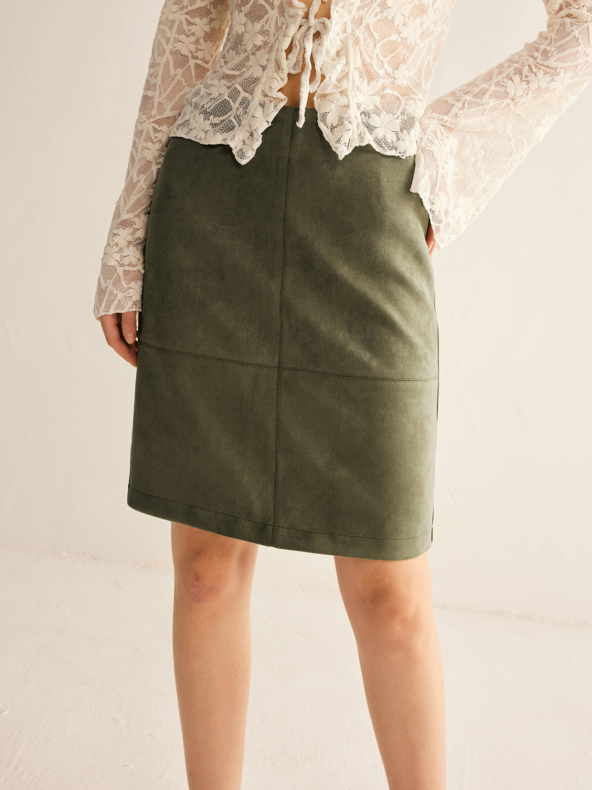 Suede A-Line Skirt Without Belt-Massicos