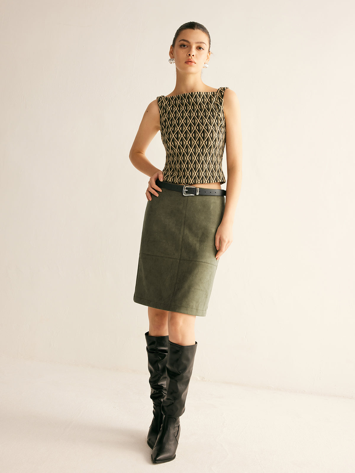 Suede A-Line Skirt Without Belt-Massicos
