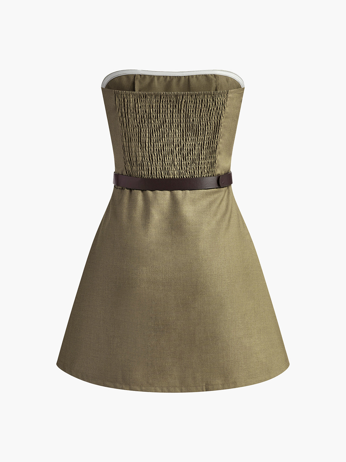 Shirred Pleated Tube Dress With Belt-Massicos