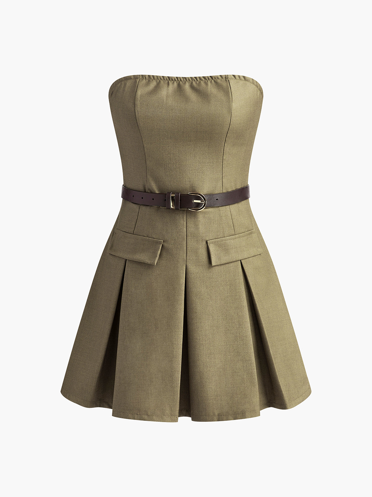 Shirred Pleated Tube Dress With Belt-Massicos