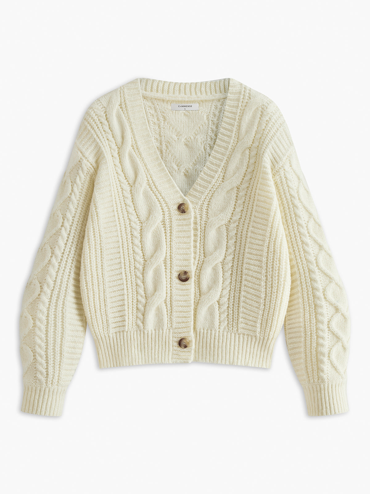 V-Neck Button Mechanism Cable Cardigan-Massicos