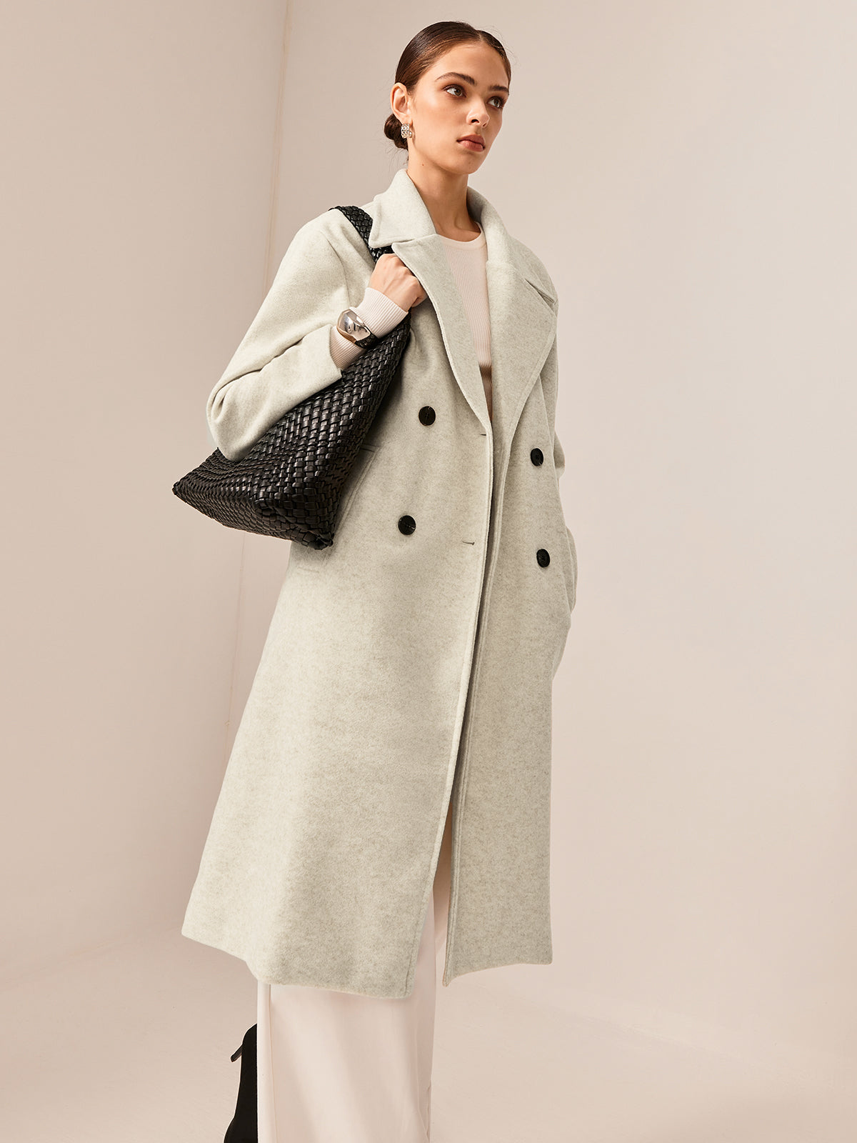 Elegant Tweed Long Coat-Massicos