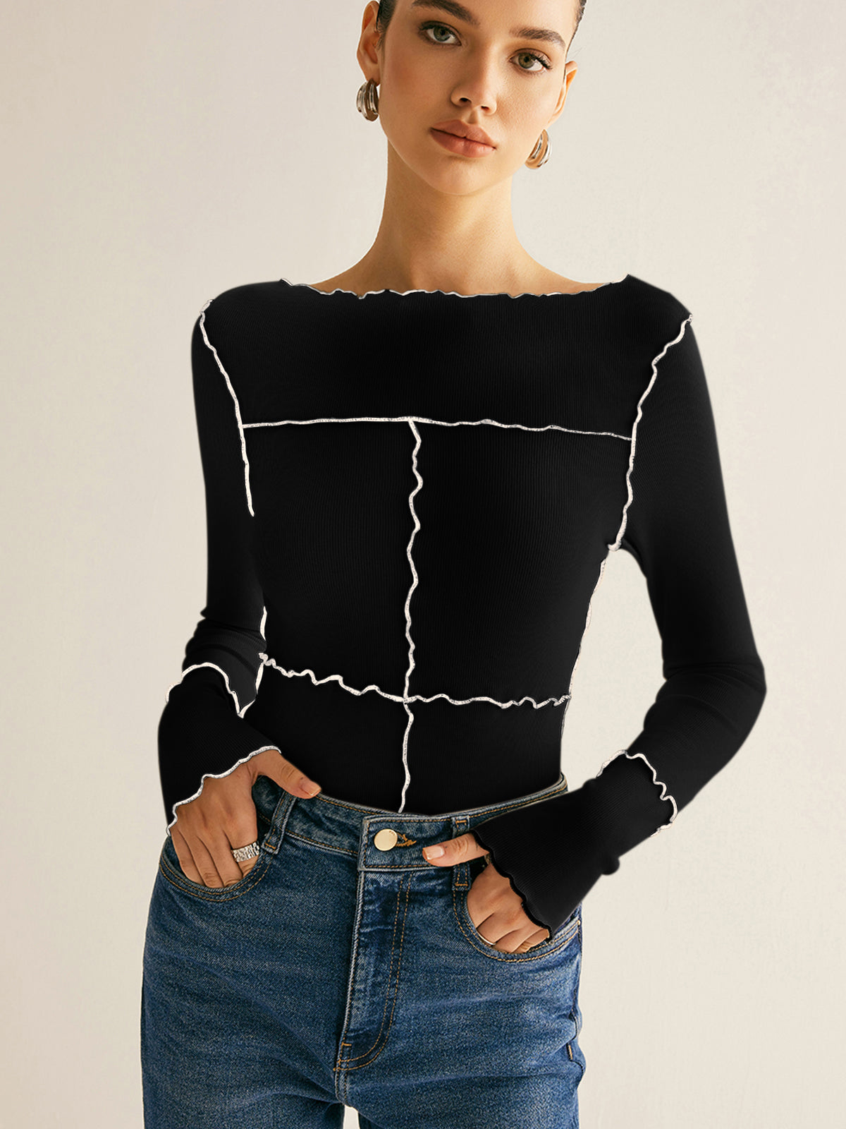 Lettuce Trim Long Sleeve Slim T-Shirt-Massicos