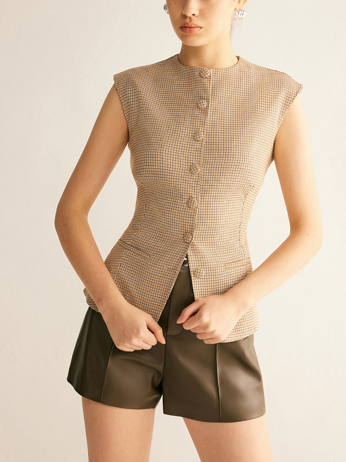 Plaid Button Down Slim Vest-Massicos