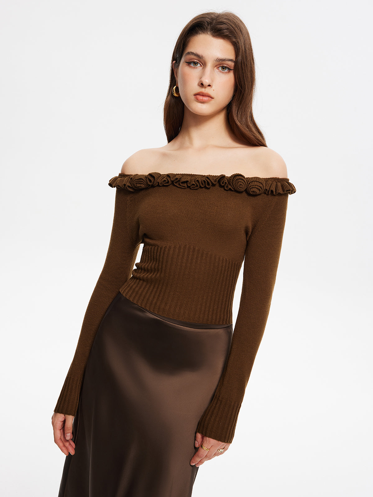 Cashmere-Blend Off-Shoulder Ruffle Sweater-Massicos
