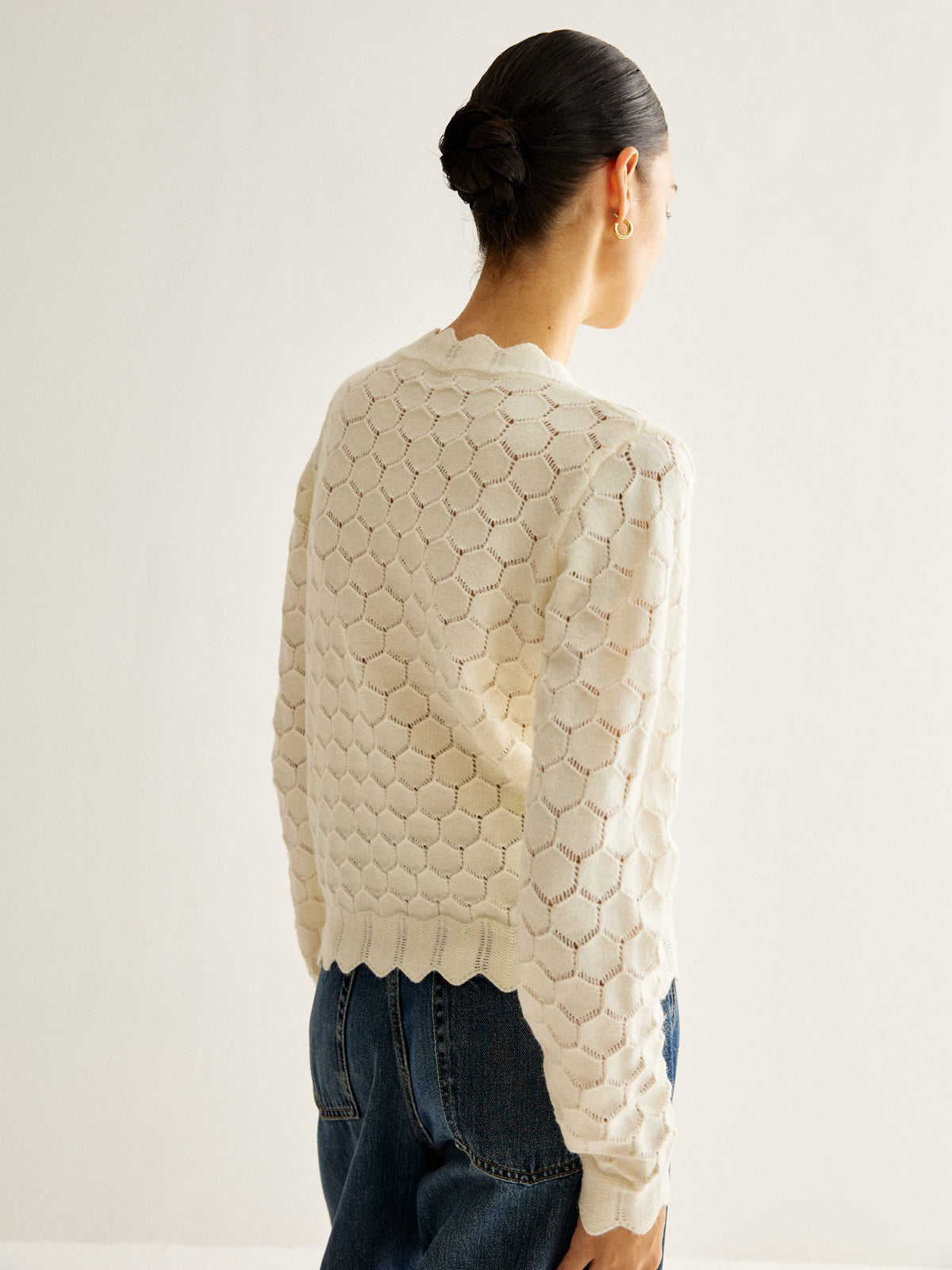 Wave Trim Hollow Out Cardigan-Massicos