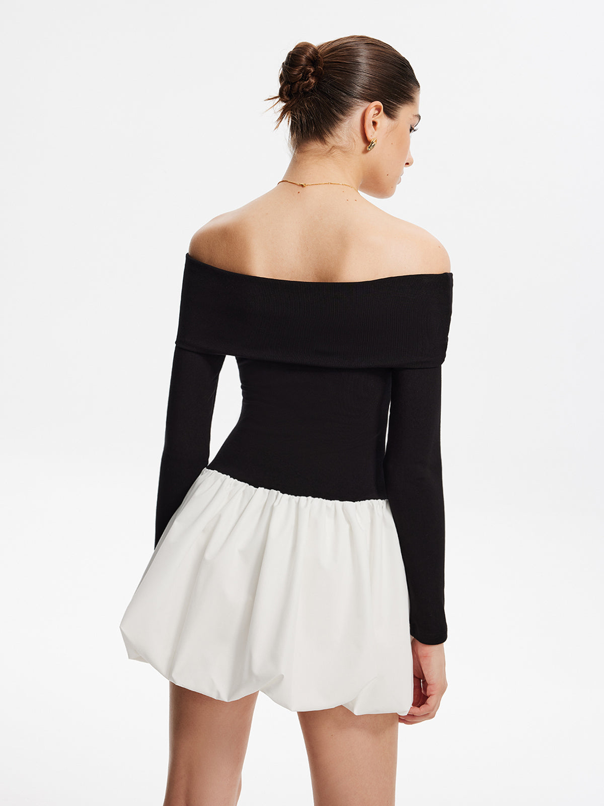 Two Tone Off Shoulder Bubble Short Dress-Massicos