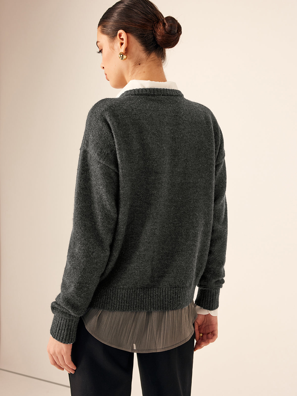 Asymmetrical Button-Down Crew Neck Cardigan-Massicos